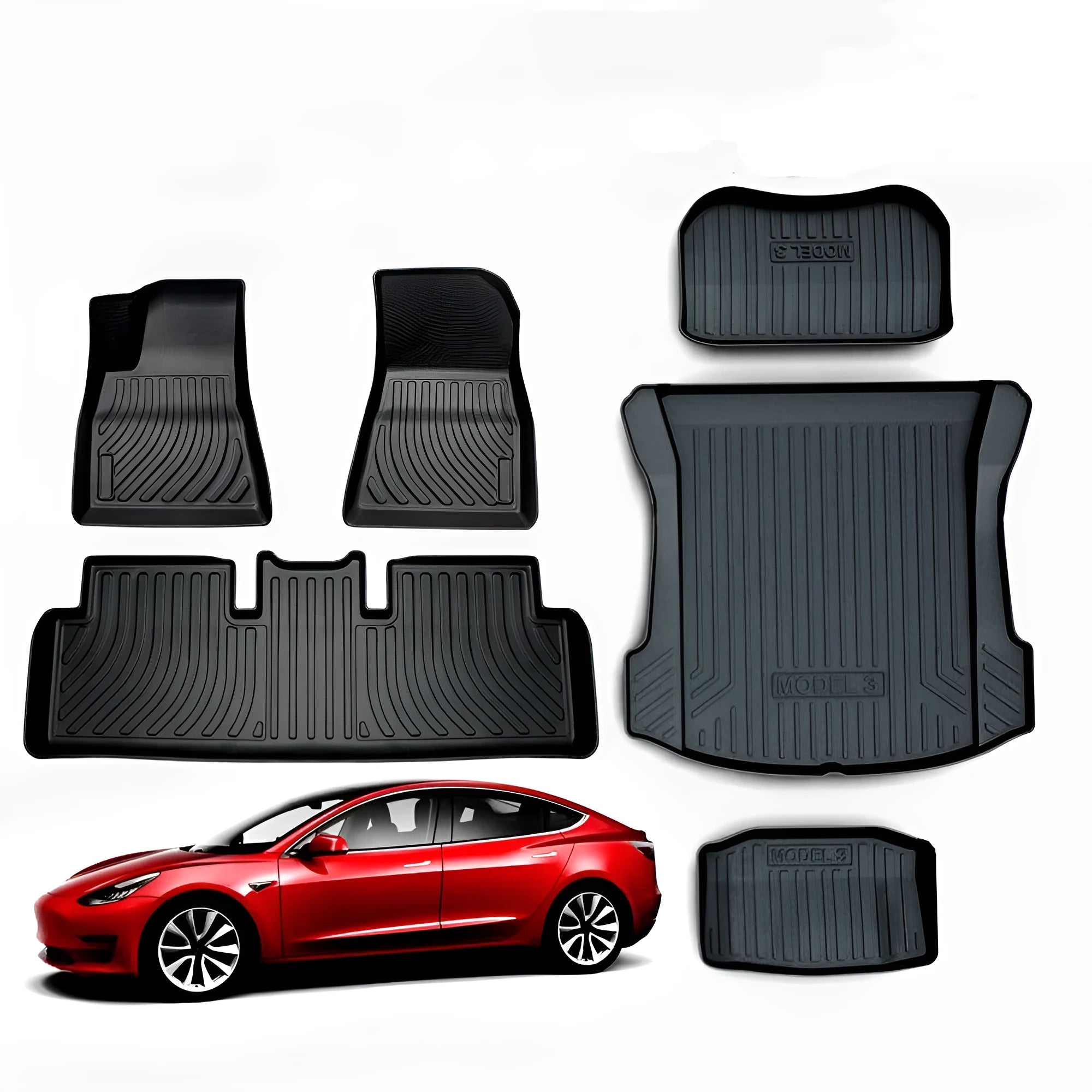 Rubber TPE floor mats designed for Tesla Model 3, Y, X, and S cars