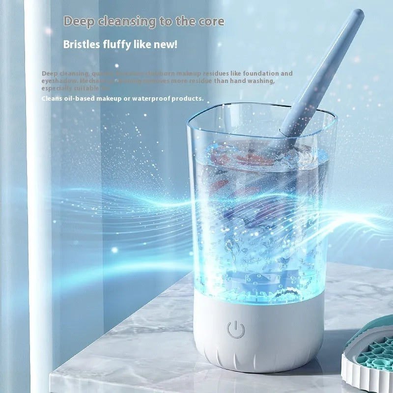 White rechargeable electric makeup brush cleaner with USB charging cable 24cm