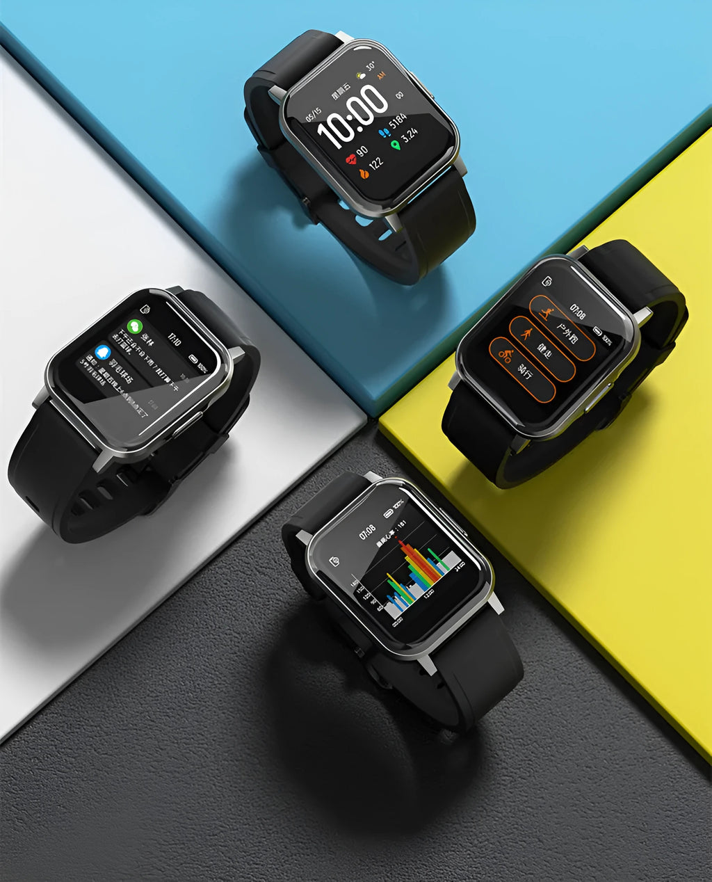 Black waterproof smart bracelet with 1.4 inch touchscreen display on silicone wristband