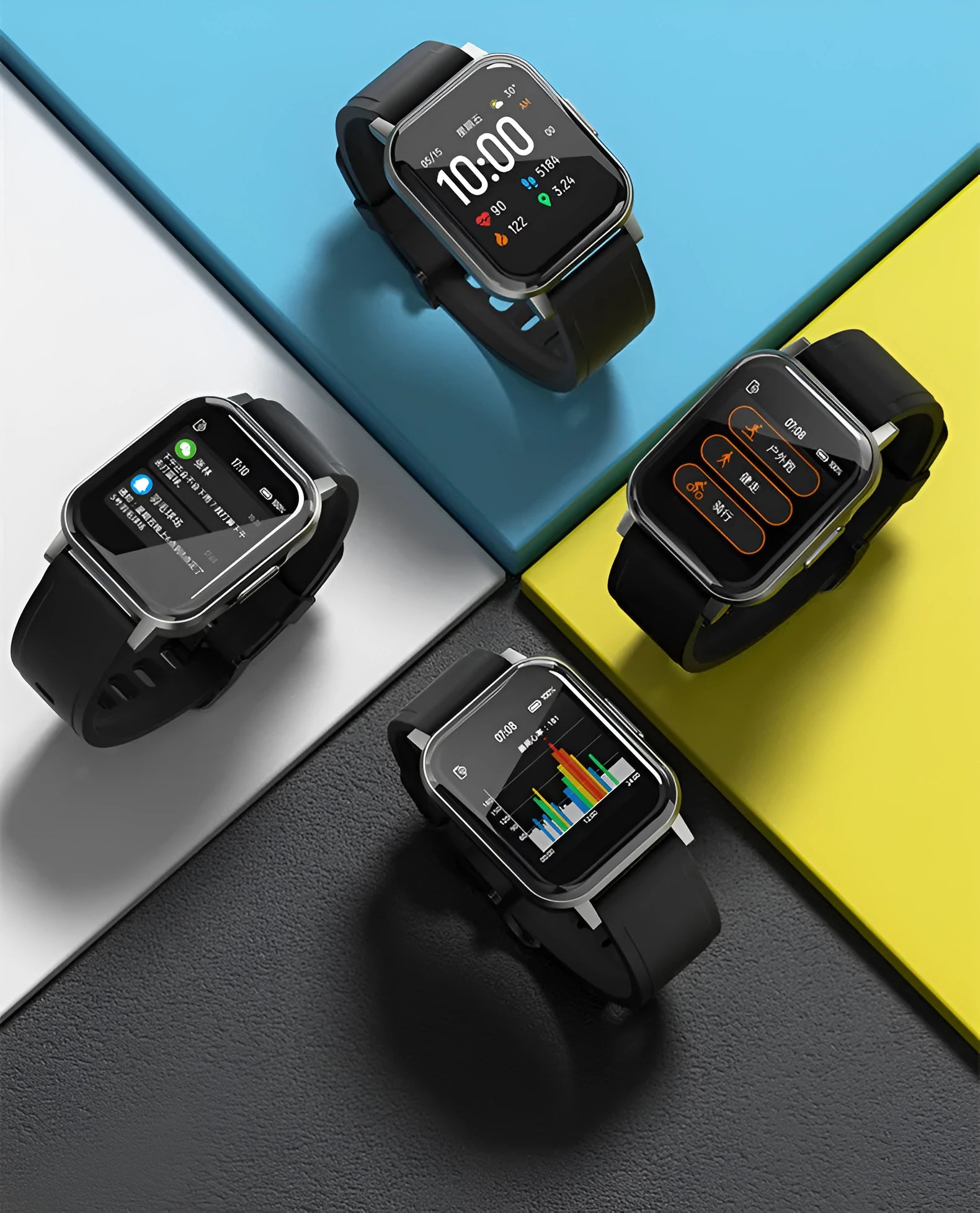 Black waterproof smart bracelet with 1.4 inch touchscreen display on silicone wristband
