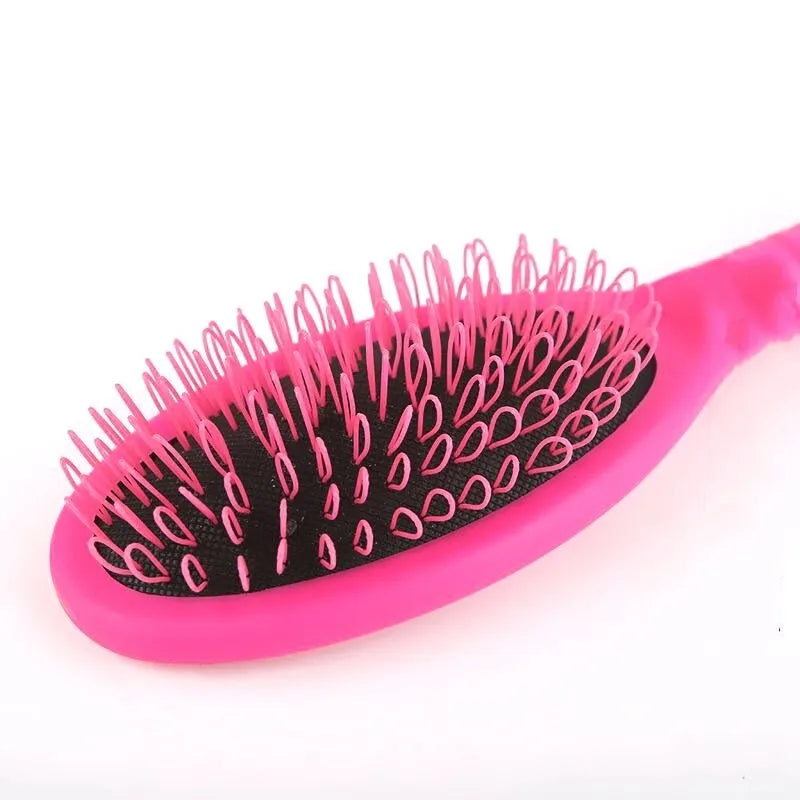 Black and pink ABS plastic hair extension comb with ring teeth and airbag cushion, 22cm long