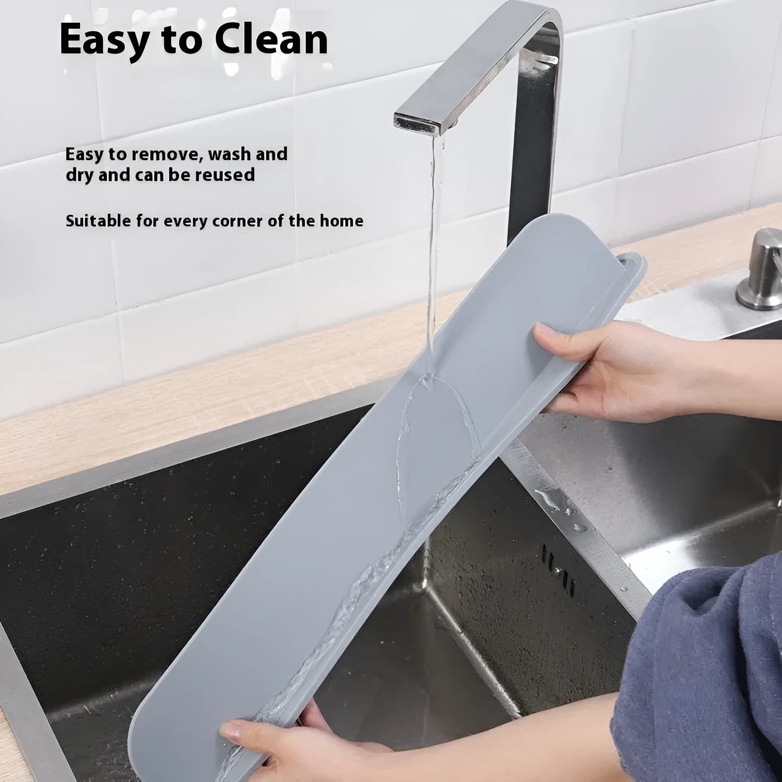 Silicone kitchen sink water blocking plate splash guard in grey blue colour