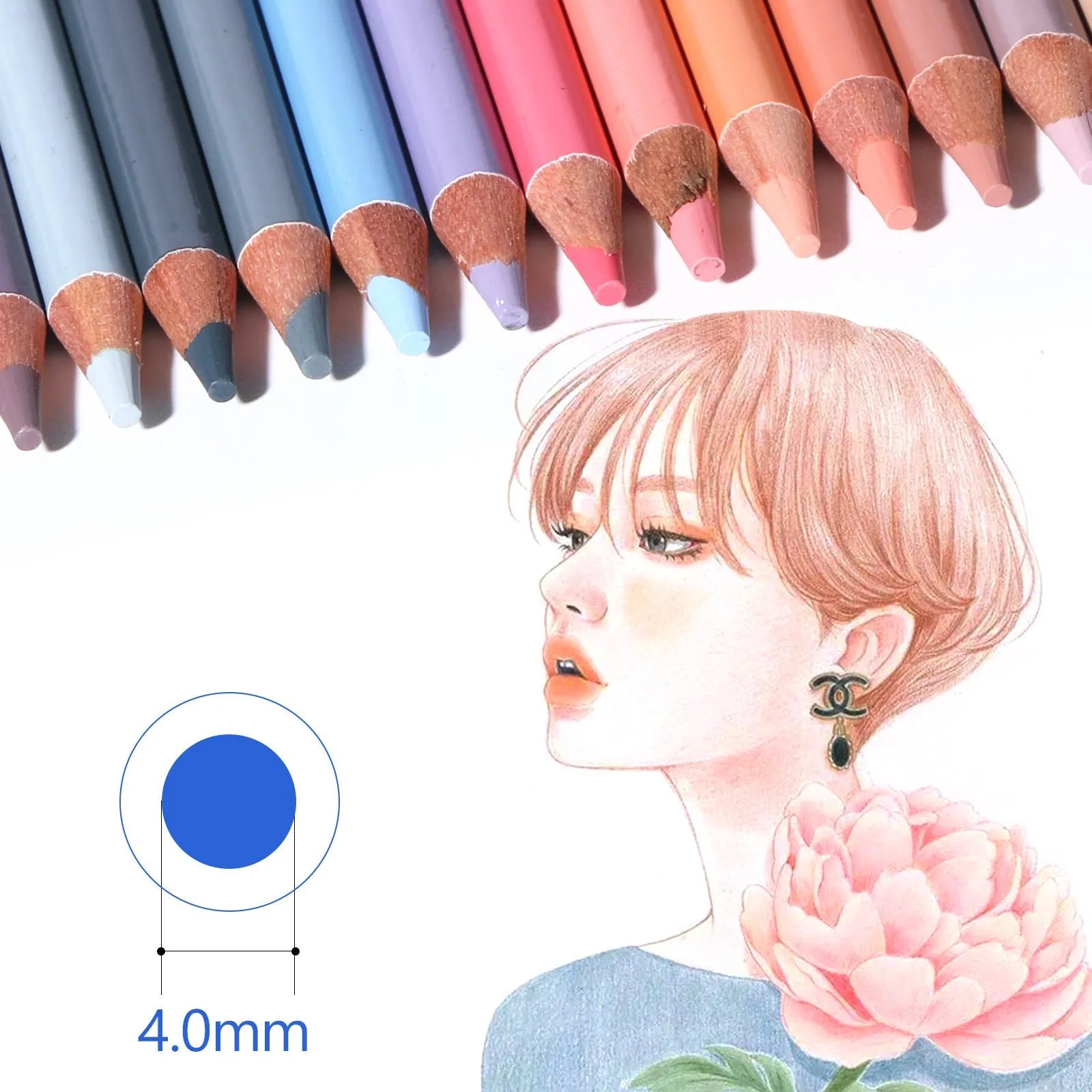 24 skin tone colour pencils for portrait artwork in round brush pot with iron box