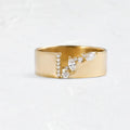 Gold-coloured electroplated copper band ring for women shown on a finger.