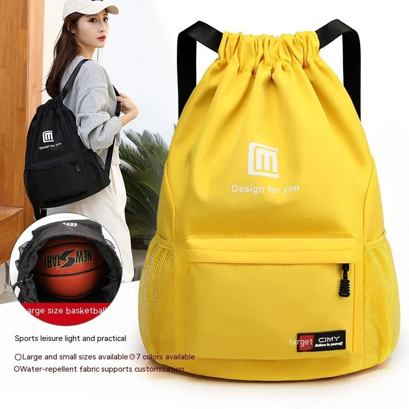 Large Oxford fabric drawstring travel backpack in multiple colours with a mobile phone pocket.