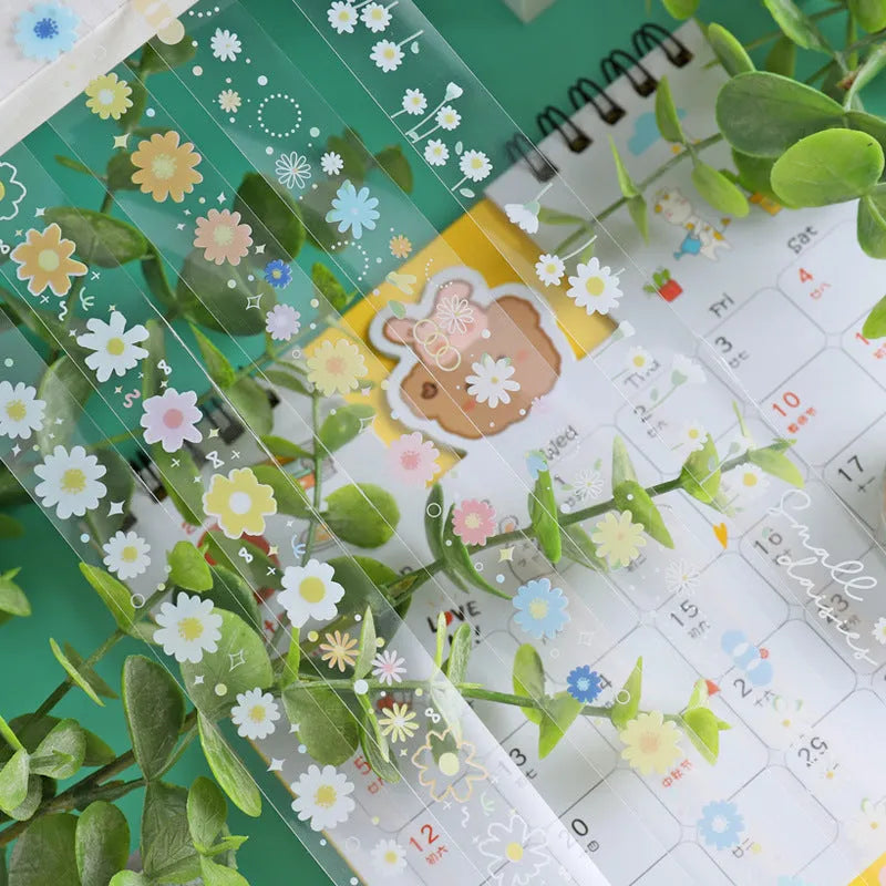Five rolls of transparent Midsummer Daisy coloured decorative tape for diary and craft projects