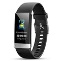 V19 smart bracelet in black showing display with health metrics, featuring TPU strap and ECG PPG SpO2 sensor