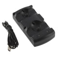 Black plastic PS3 dual controller charging dock with USB cable