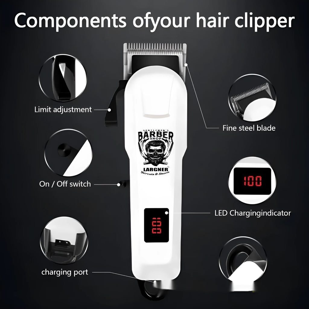 Rechargeable hair clipper set with stainless steel cutter head and USB charging cable