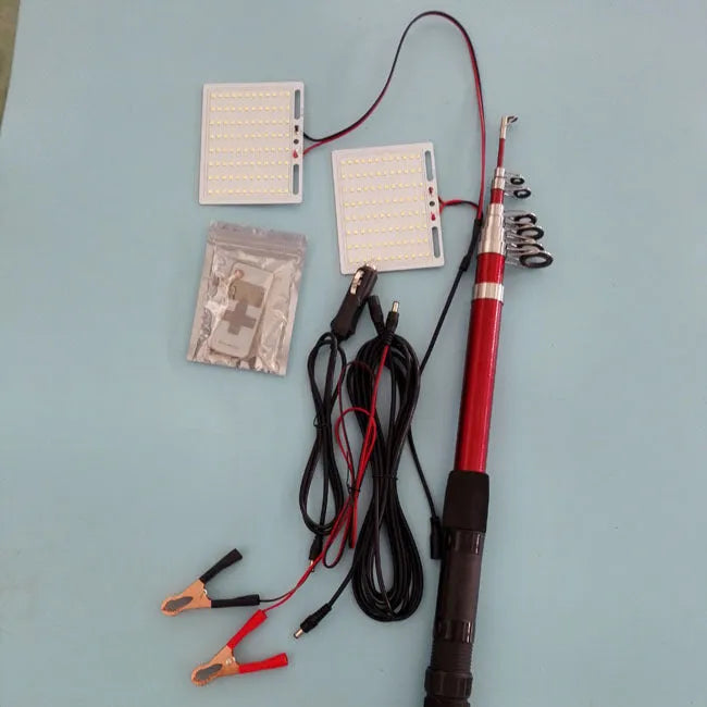 LED fishing rod light with remote controller on 5 metre telescopic pole for outdoor lighting