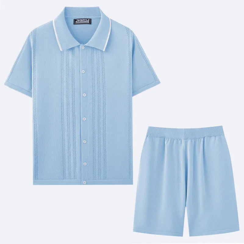 Business casual two-piece set with short sleeve top and matching shorts in Tencel viscose fabric