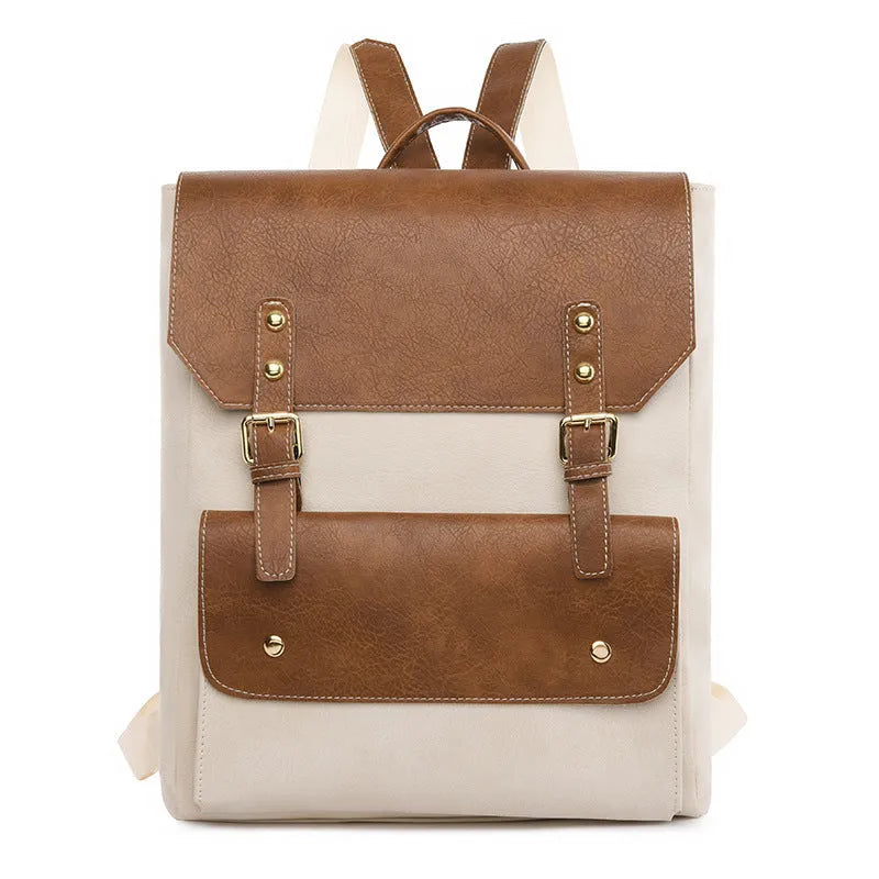 Korean style retro simple backpack in soft PU leather, shown in one of four colour options.