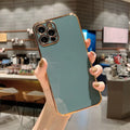 iPhone 13 mobile phone case in TPU and metal electroplated construction showing full coverage design