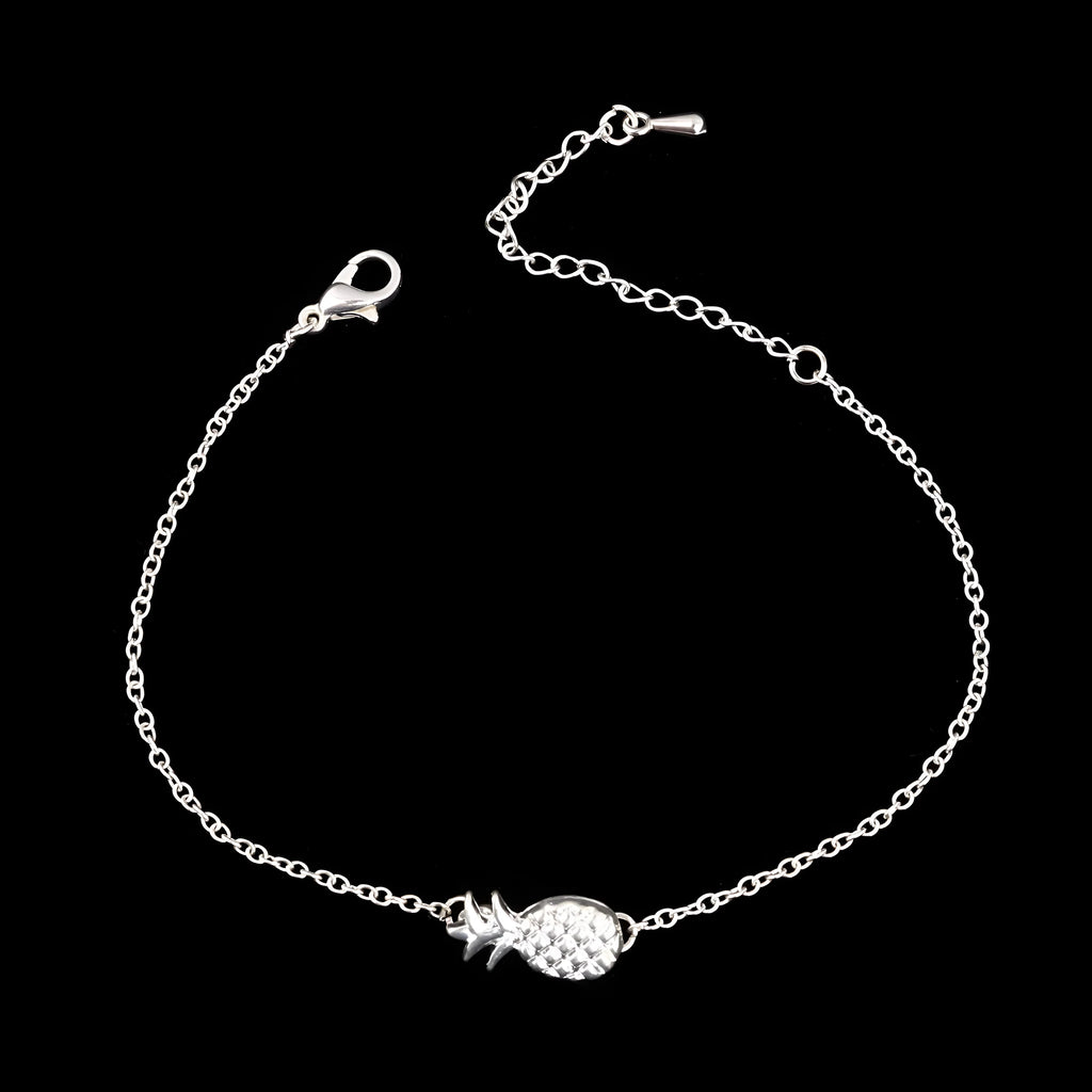 Gold or silver alloy women's bracelet with pineapple charm and adjustable closure