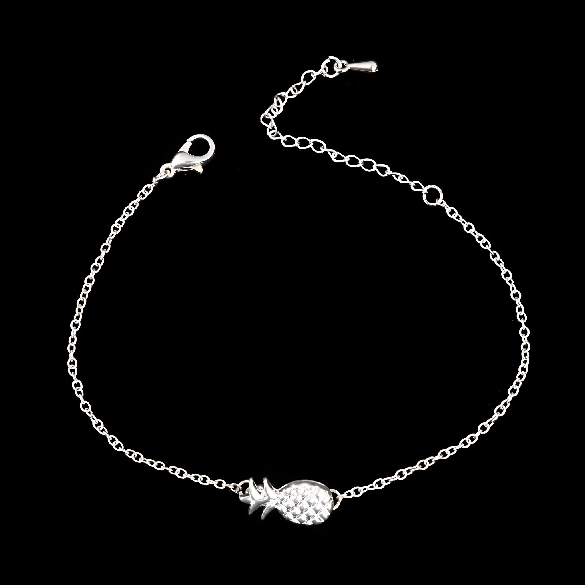 Gold or silver alloy women's bracelet with pineapple charm and adjustable closure