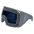 Men's punk sunglasses with large square frame and metal rivet detailing in silver colour