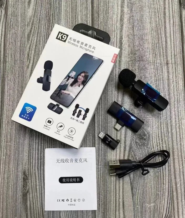Wireless collar clip lavalier microphone for outdoor video recording with multiple interface connection options