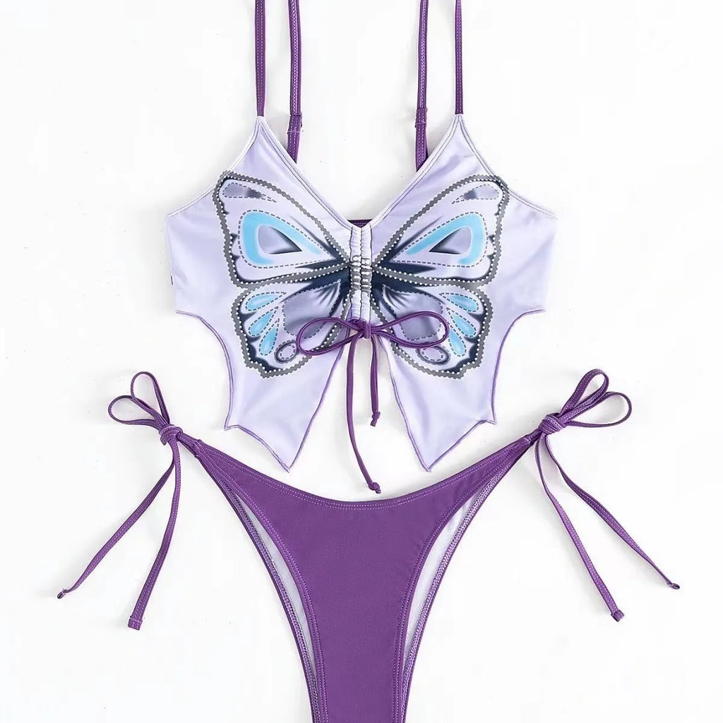 Women's sleeveless split bikini suit in polyester, shown in a colour option like glittering powder or dark green.