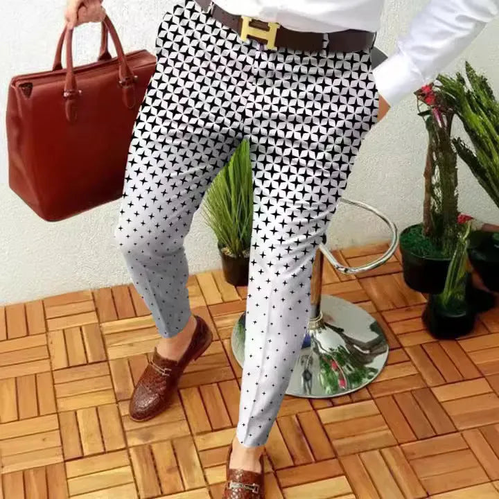 Men's slim-fit straight leg trousers with 3D printed plaid pattern in striped colour for autumn winter casual wear
