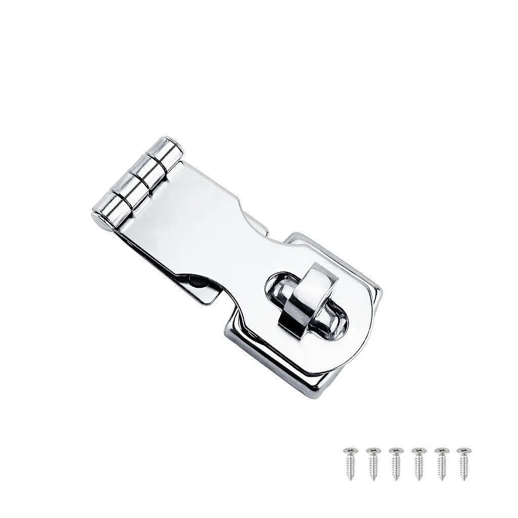 Silver 304 stainless steel lock hasp and bolt for cabinet or door security.