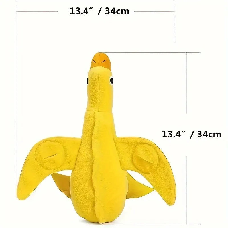 Yellow teddy dog toy with duck sound feature and treat dispensing openings for training