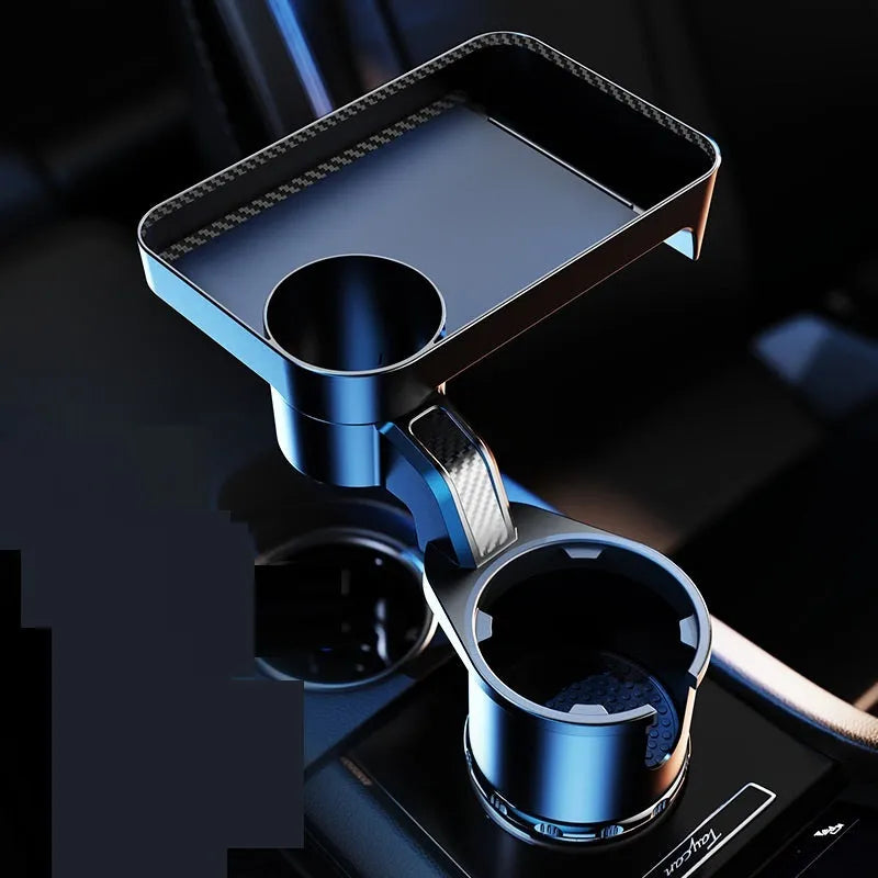 Black ABS car-mounted rotating dinner tray holder with integrated cup holder in vehicle