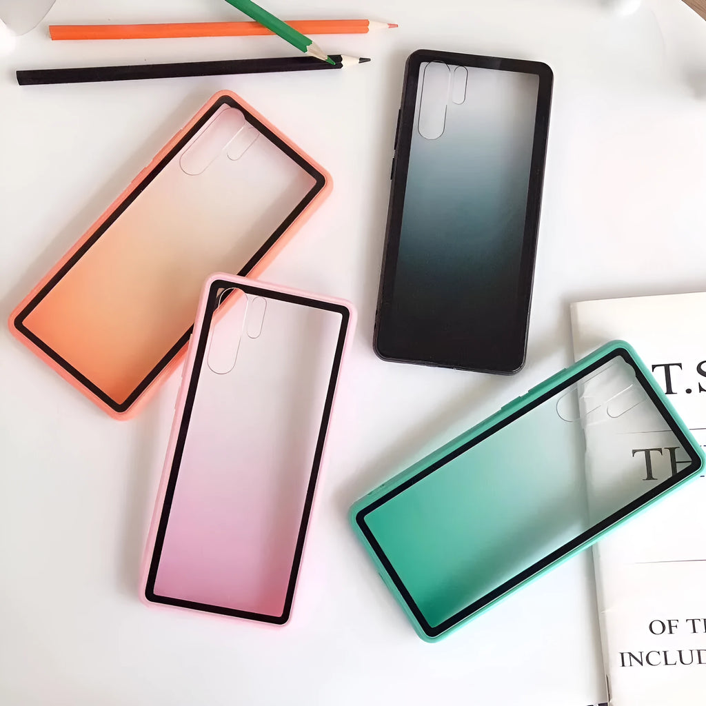 Rainbow phone case for Huawei smartphones in black, green, orange, or pink colours