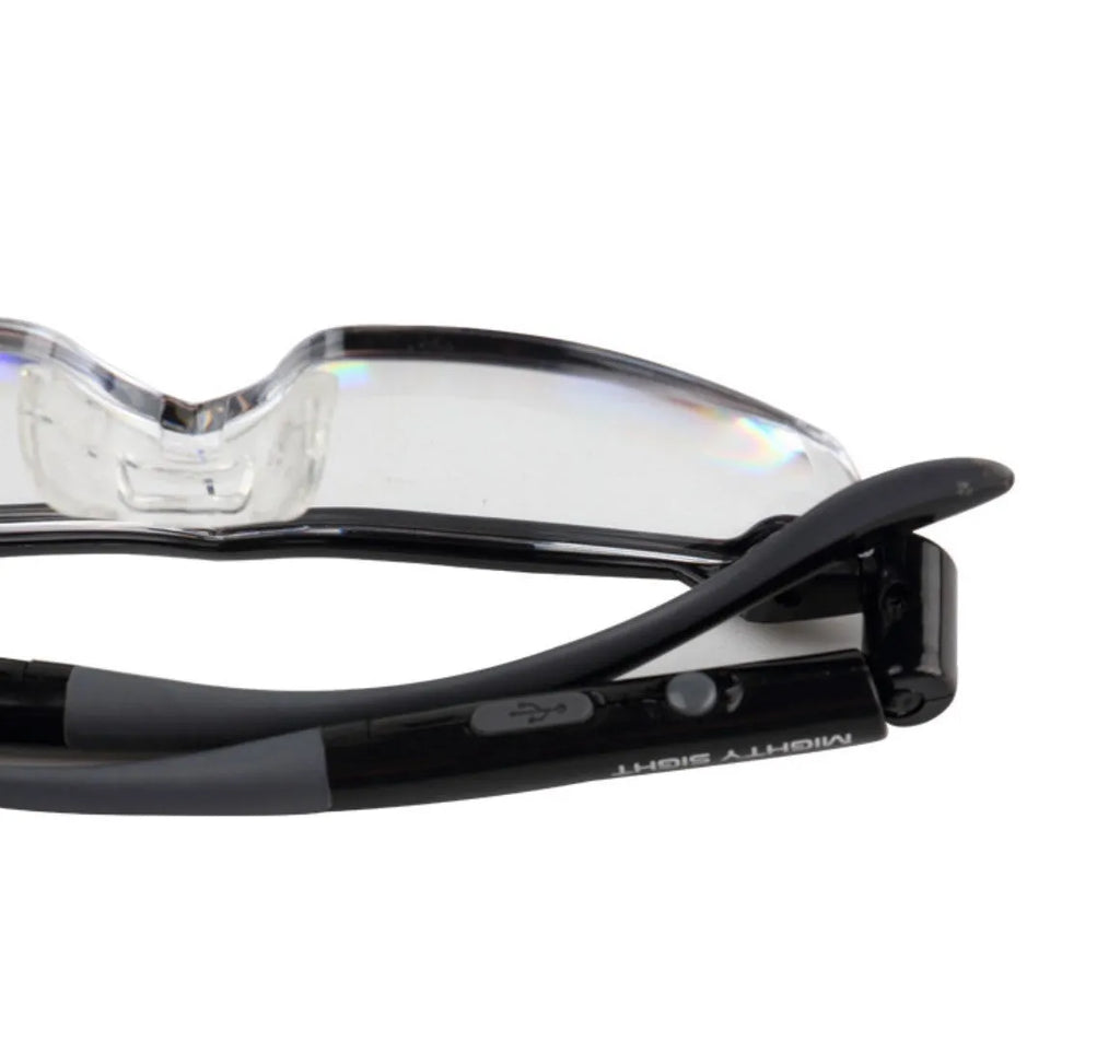 Transparent black USB LED reading glasses with ABS plastic frame