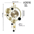 Gold iron mute wall clock, small A2616 size, simple creative design for living room home hanging decoration