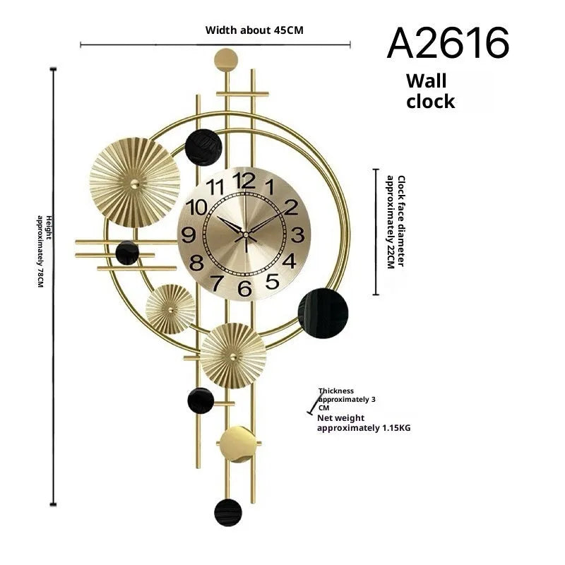 Gold iron mute wall clock, small A2616 size, simple creative design for living room home hanging decoration