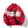 American style motorcycle baseball uniform jacket in black with removable hood and side pockets