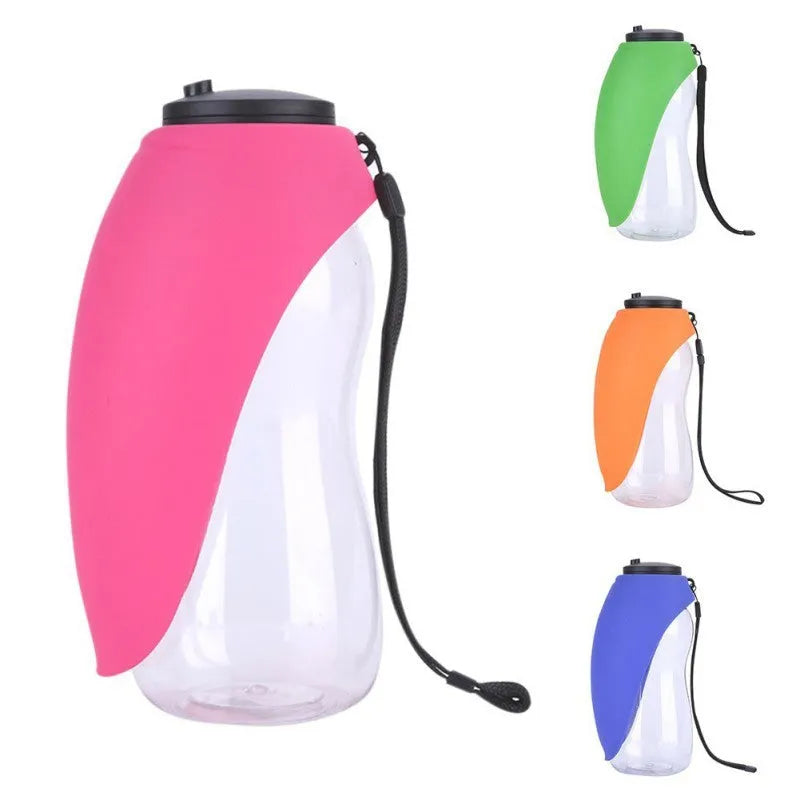 Plastic pet water bottle with drinking bowl in fruit green colour showing 680ml capacity
