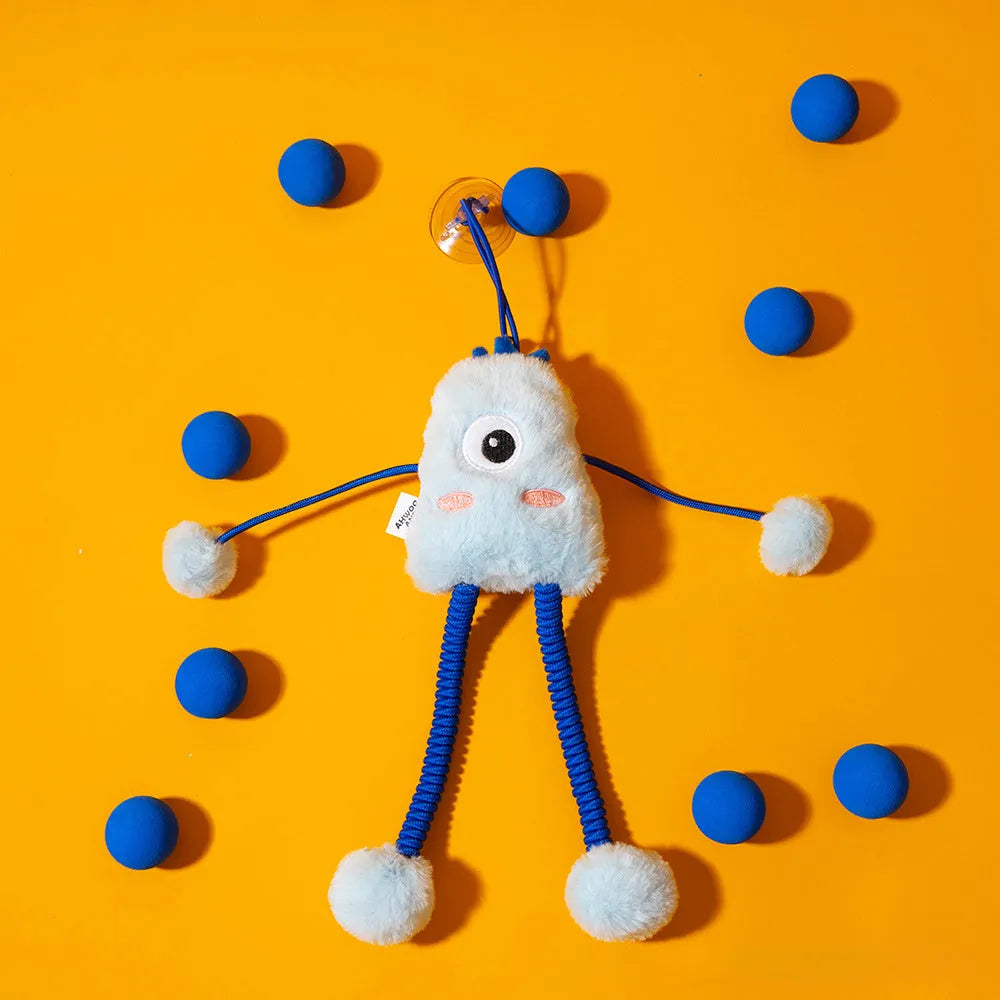 Blue plush elastic rope cat toy with mint bell measuring 30x30cm