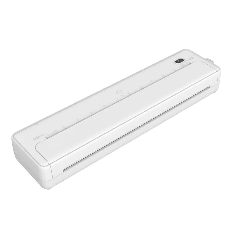 A4 Bluetooth thermal printer in black or white with compact 28x7x5cm dimensions for wireless mobile printing