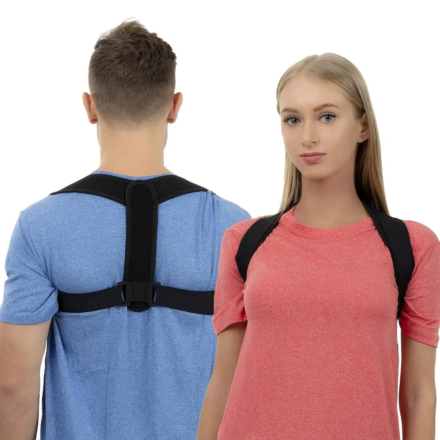 Black adjustable posture correction strap for back and shoulder support