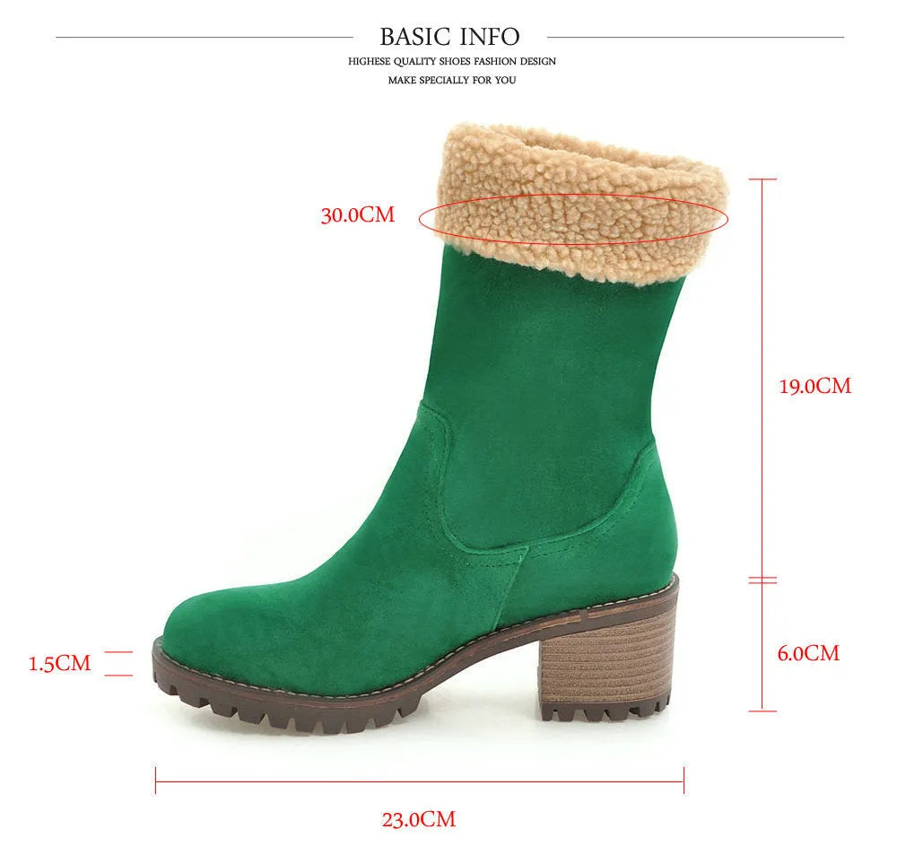 A pair of snow boots with a rubber sole and plush lining in one of four colour options.