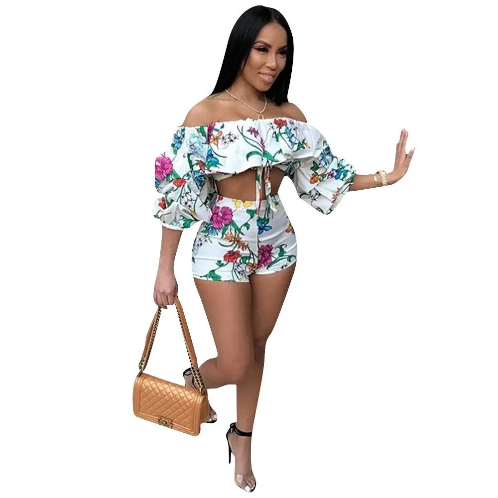 Women's multicolour digital print two-piece suit with pile sleeves and matching shorts