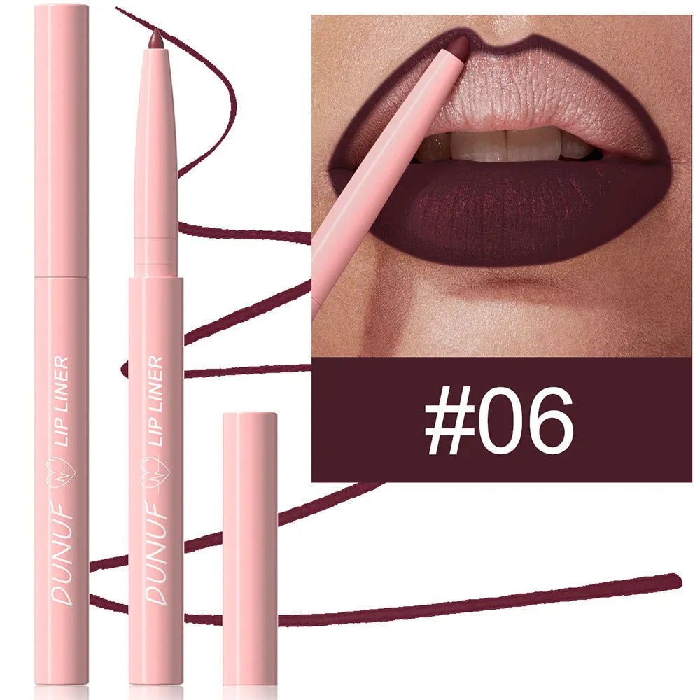 Set of 12 velvet matte lip liner pencils in a range of colours for easy application and definition.