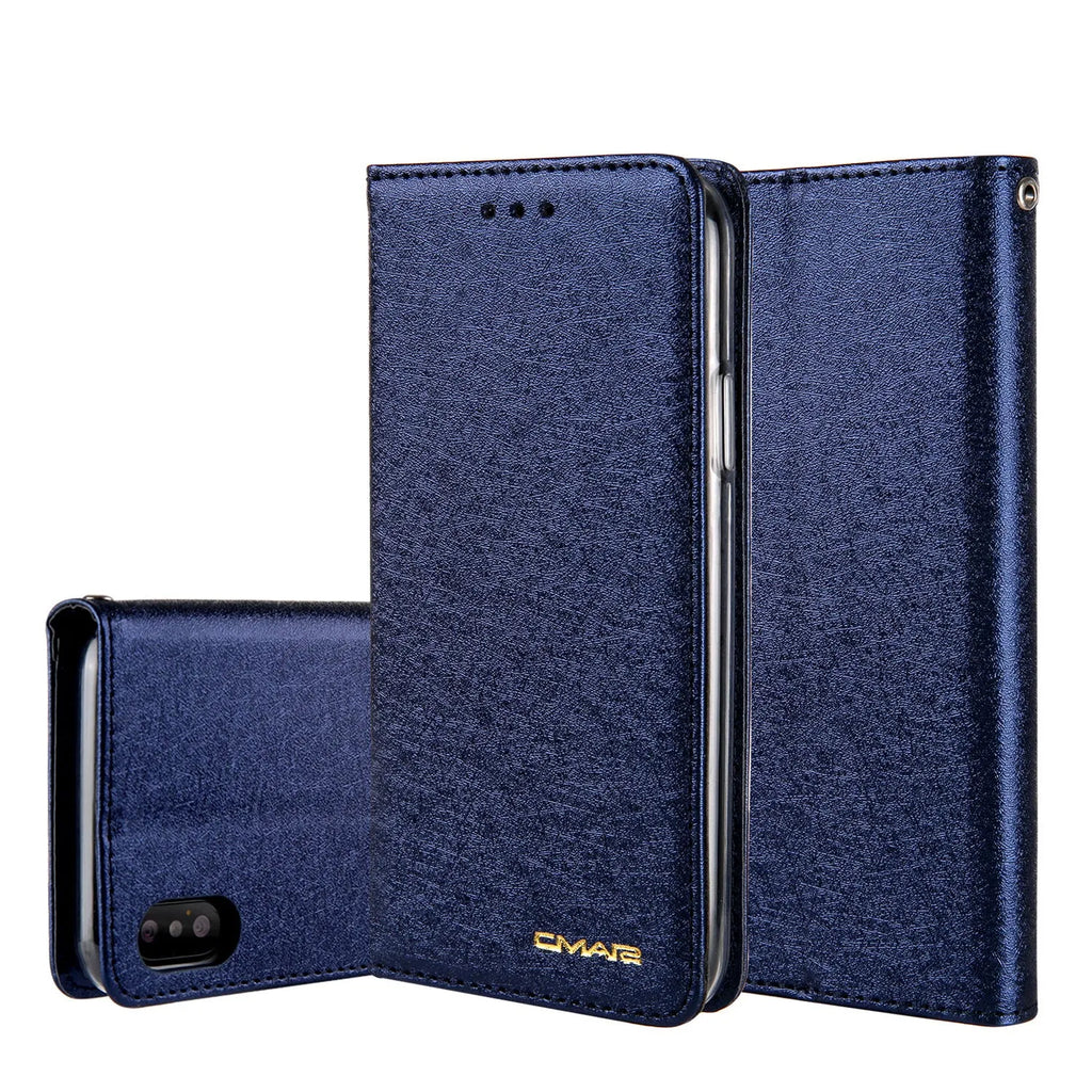 PU leather flip phone case for Apple iPhone with card storage pocket in multiple colour options