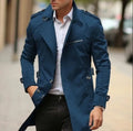 Men's mid-length casual lapel jacket in solid colour with side seam pockets