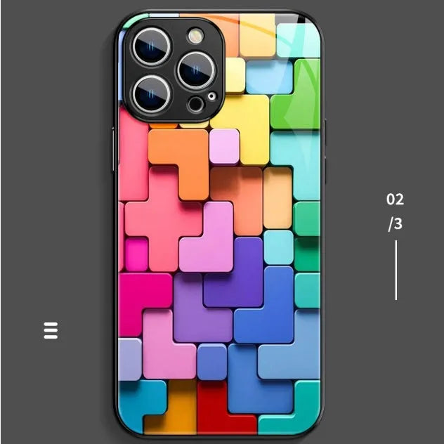 Colourful geometric building block pattern silicone iPhone case back cover for iPhone models
