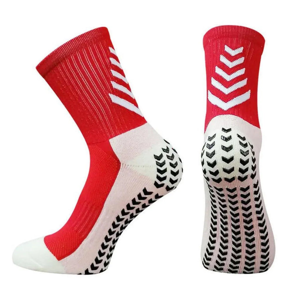 Men's geometric pattern athletic socks in mid-calf length with non-slip silicone grip