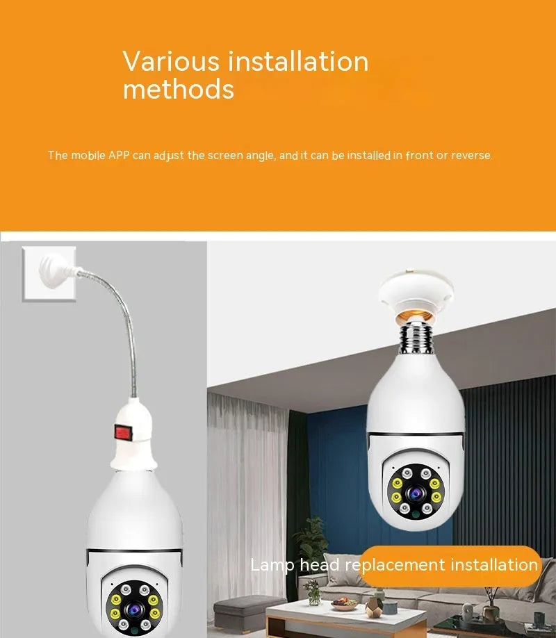 Wireless WiFi bulb security camera with plastic and metal housing measuring 5cm by 12cm