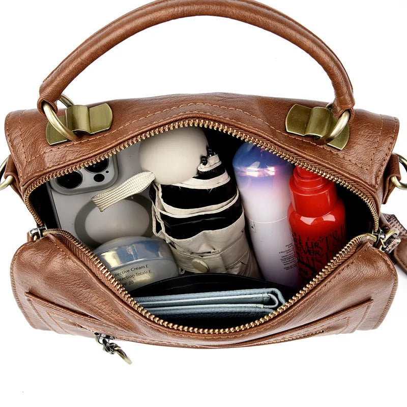 Soft grey PU leather women's retro square crossbody bag with a sandwich pocket.