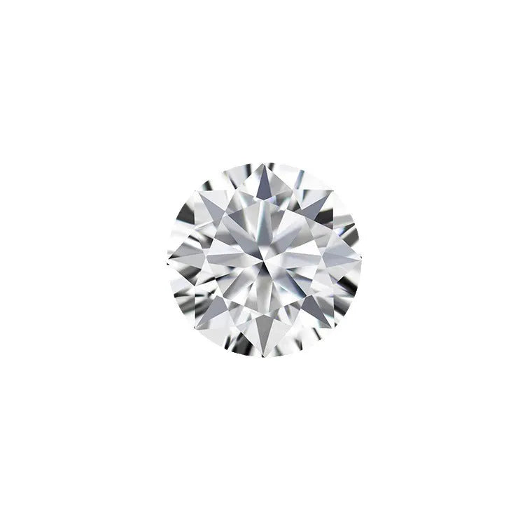 Round brilliant cut moissanite stone with eight hearts and eight arrows faceting pattern