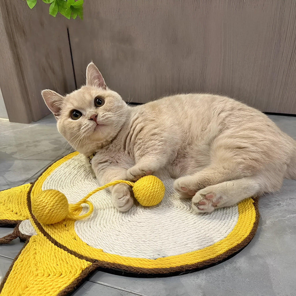 Yellow sisal cat scratching board with Corgi butt design and anti-slip base
