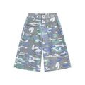 Camouflage cropped denim work trousers with cargo pockets and straight cut