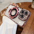 Magnetic bracket rhinestone phone case for Apple iPhone with transparent silicone and decorative rhinestones