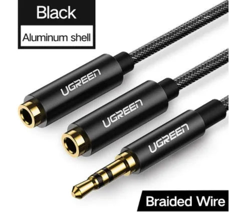 Short 20cm black earphone replacement cable with 3.5mm gold-plated plug.