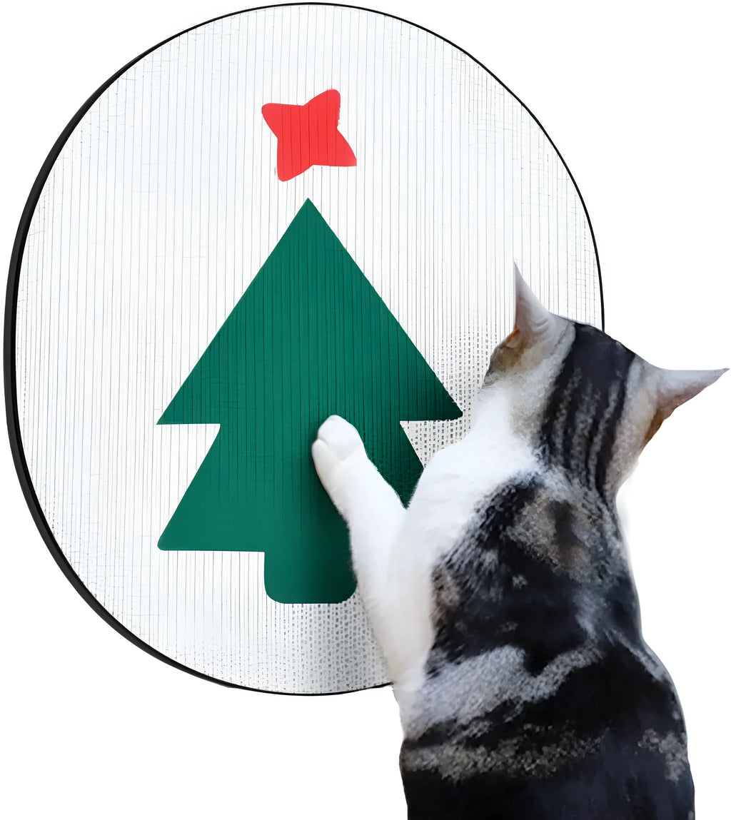 Wall mounted vertical cat scratching pad on a wall, showing one of four design options.